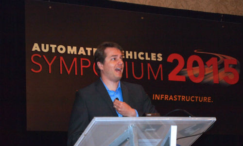 Chris Urmson, head of Google's driverless car programs, delivered the keynote address at the AV Symposium.