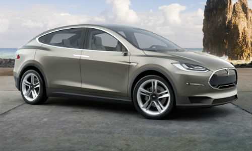 The new Tesla X Signature Series features sensor equipped rear gull wing doors.