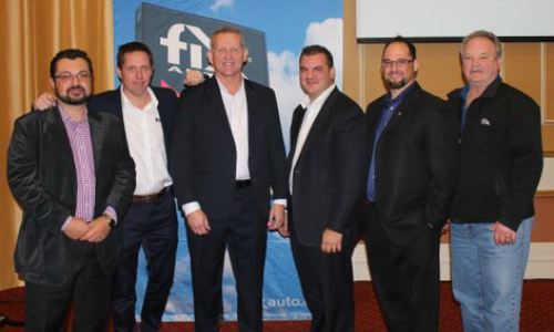 A few of the Fix Auto corporate and location representatives at the Ontario regional meeting. From left: Tony DeSantis, Carl Brabander, Daryll O'Keefe, Steve Leal, Jeff Lancaster and Doug Roberts.