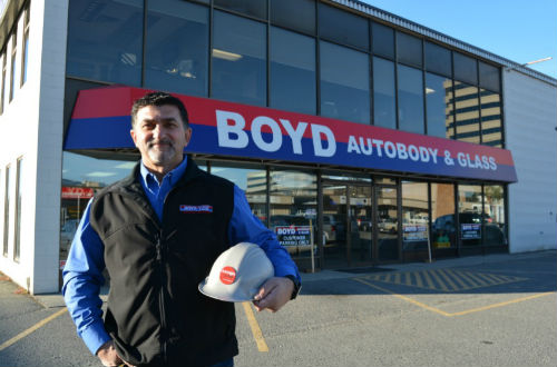 Methal Abougoush of Boyd Autobody & Glass in Kelowna. He recently donated a vehicle to help promote Okanagan College's Collision Repair programs.