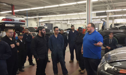 John Martinolich of Wedge Clamp (right) visited Centennial College to teach students how to use the school's new Wedge Clamp Chainless Anchoring System.