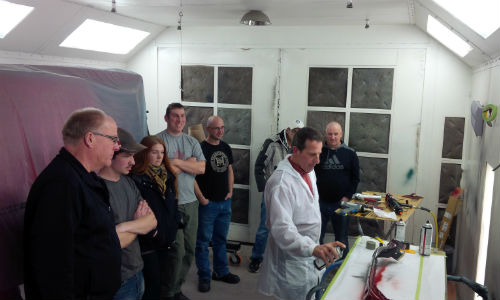 Representatives of local collision facilities watch Dan Dominato of LKQ/Keystone demonstrate SEM's OEM Refinish System at a clinic held at Napanee District Secondary School. The school has also hosted I-CAR events, and plans are underway to host more clinics in the future.
