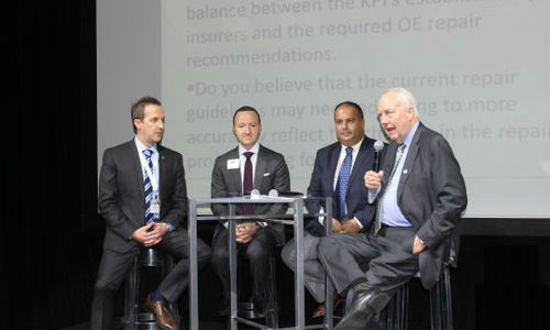 The insurer panel at CCIF. From left: Luc Ruest, Tony Mammone, Tony Sutera and moderator Larry Jefferies.