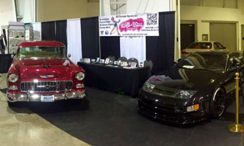 Ink & Iron’s booth at Motorama. The shop brought two cars to the show: a 1955 Bel Air and a wide body 300Z.