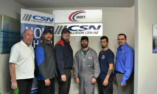 CSN-Dana’s Collision Center has recently achieved I-CAR Gold Class. From left: Scott Earle, I-CAR Instructor; Troy Copeland, Structural Steel /Aluminum I-CAR Welding Certified Platinum technician; Adam Robinson, Steel Structural, Non –Structural, Aluminum Platinum Technician; Jeremiah Bruce, Platinum Refinish Technician; Aaron Glazier, Platinum Refinish Technician; Corey Etheridge, Platinum Estimator.