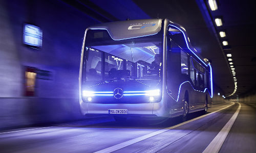 The Mercedes-Benz Future Bus I, an autonomous bus that recently completed a 20 kilometre test drive in the Netherlands.
