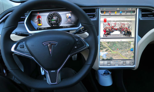 The dash of a different Tesla Model S. Recent reports indicate the driver may have been watching a movie on a portable DVD player at the time of the crash.