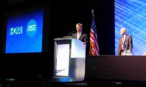I-CAR President and CEO John Van Alstyne, pictured above, joined ASE President and CEO Tim Zilke in announcing an agreement had been reached between the two association's to recognize graduates of each other's programs.