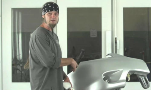 Ryan Evans of the TV show 'Counting Cars' at Wedge Clamp, where he tried the NitroHeat system for the first time. Evans, clearly impressed by the system, noted how it helped to lay down a solid covering in one coat with no blotching. He was also impressed by how quickly the paint was ready for clear.