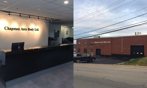 Two views of the new CSN-Chapman Autobody West-Bedford. The facility officially opened for business on November 7, 2016.
