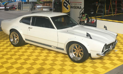 The restyled 1972 Ford Maverick built by Project Underdog. Actor Sung Kang joined forces with SEMA and other industry organizations to help promote youth outreach and inspire a new generation of automotive enthusiasts.