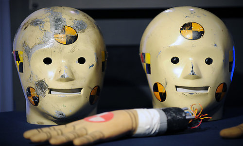 Cadavers (not shown) can provide results that crash test dummies simply cannot. 