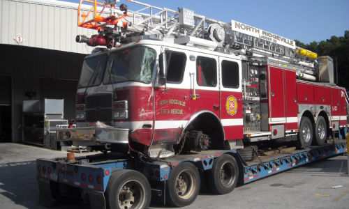 Even relatively minor damage to a fire engine requires specialized repair. Photo courtesy of E-One Factory Service.