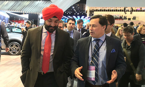 Navdeep Bains, Canada’s Minister of Innovation, Science and Economic Development, and Brad Duguid, Ontario's Minister of Economic Development, Employment and Infrastructure at the North American International Auto Show in January. Both Bains and Duguid made funding announcements today at the Canadian International AutoShow.