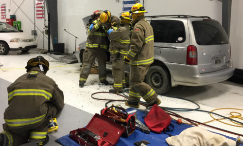 Members of the Martensville Fire Department demonstrated extrication techniques during the workshop.