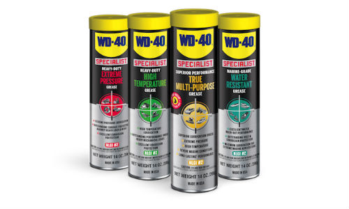 The new Specialist Greases line from WD-40. The products are interchangeable with each other, preventing cross-contamination issues.
