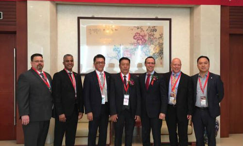 At the signing of the agreement between AIA Canada and CAMRA. From left: Mark Deroches and Mubasher Faruki of BCIT, Desmond Chan of Fix Auto, Fengling Wang of CAMRA, J.F. Champagne of AIA Canada, Bob Kirstiuk of Advantage Parts Solutions and Frank Liu of CAMRA.
