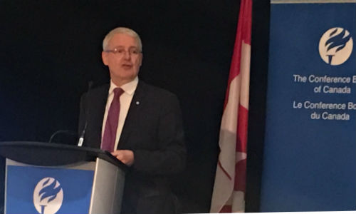 Marc Garneau, Canada's Transport Minister, at the second Canadian conference on autonomous vehicles. Garneau served as the keynote speaker.