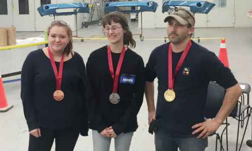 Medalists at the Nova Scotia Car Painting competition. From left: Alyse Nauss (bronze), Nicole Hamilton (silver) and Steve Bellefontaine (gold).