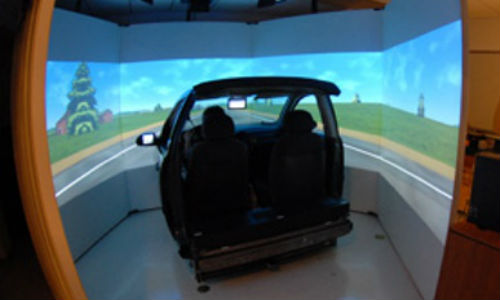 The driving simulator at Clemson University. A recent study at the university has found that reliance on automated systems leads to worse driving.