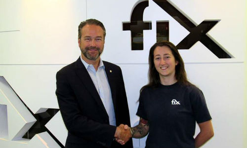 Jean Charles Dupuis, COO of Fix Auto Canada and Vyolaine Dujmovic, Canada's competitor at the next WorldSkills event. Fix Auto Canada will serve as a sponsor when Dujmovic represents Canada in Abu Dhabi.