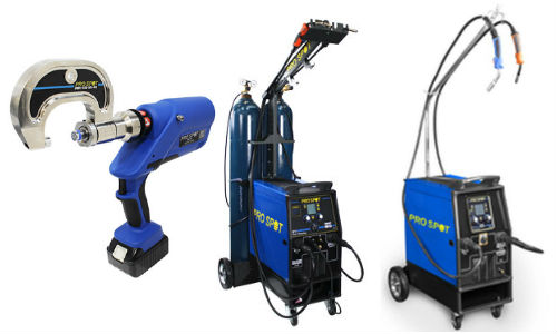 Pro Spot is offering free I-CAR training for Canadian shops that purchase the company’s PR-5 Rivet Gun or its SP-5 (centre) or SP-2 Pulse MIG welders.