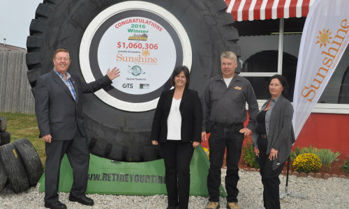 At the conclusion of last year's Tire Take Back event. From left: Rick Milne, Mayor of Alliston, Ontario; Nancy Sutherland, CEO of The Sunshine Foundation of Canada and Earl and Eileen Graham of Early’s Auto Parts.