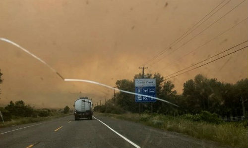 A road into Cache Creek, BC. A number of BC communities have been placed under evacuation orders due to the fires raging in the province. Photo by twitchlouise of Instagram.