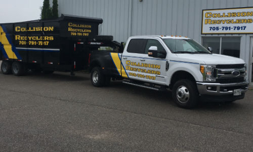 Collision Recyclers has a mobile plastic shredding unit to help the company carry away more damaged plastic bumpers, preventing them from building up in the shop.