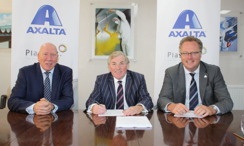 Axalta has announced it has acquired the UK's Plascoat Systems from its parent company, International Process Technologies (IPT). At the signing, from left: Keith Bilham and Jeremy Stoke of ITP and Matthias Schoenberg, Axalta Vice President and President Europe, Middle East and Africa Region.