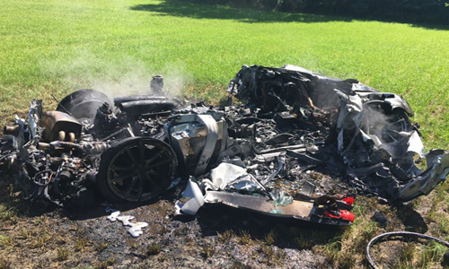 A British man's brand new Ferrari was absolutely totalled just one hour after it left the showroom.