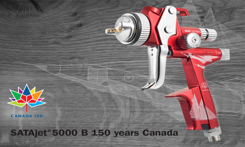 Decked out with iconic images from Canada’s technological past, the SATAjet 5000 B Canada spray gun features a laser image of a schooner from the early days of Confederation and the legendary Avro Arrow.