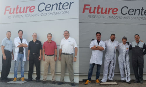Research teams from Sherwin-Williams (left) and BASF (right) have recently visited Symach's Future Center to test their respective products.