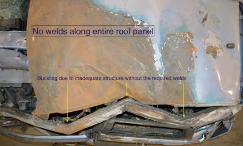 Part of the documentation provided by plaintiff consultant Neil Hannemann shows where, in his opinion, the failure of the roof of the Seebachans’ 2010 Honda Fit during a crash compromised the overall structure and collision energy management of the vehicle.