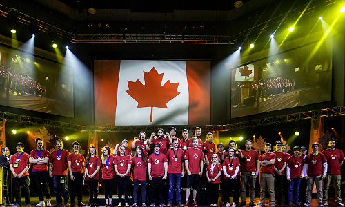 Pride and pageantry: the gold medalists during the dazzling closing ceremony of Skills Canada's 2017 in Winnipeg.